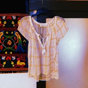 Abercrombie Cream & Gold Sheer Tie Blouse